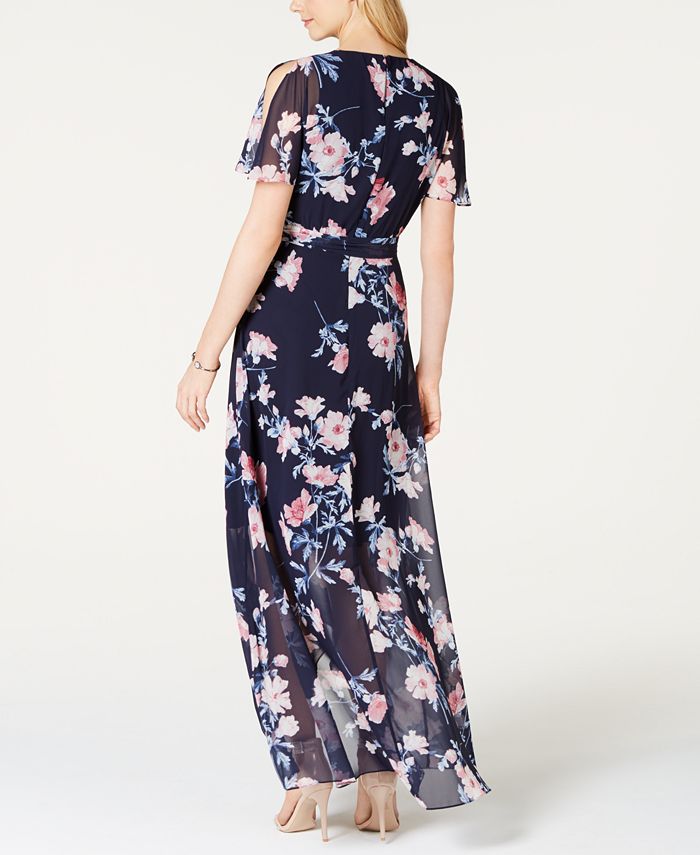Jessica Howard Floral-Print Faux-Wrap Maxi Dress - Macy's