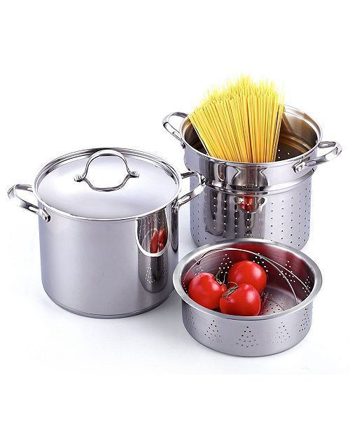 Cooks Standard Classic 4-Piece 12 Quart Pasta Pot Cooker Steamer Multipots, Stainless Steel 