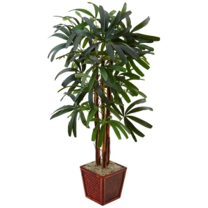 Nearly Natural 5' Raphis Palm Artificial Tree In Planter In Green