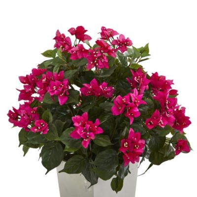 Bougainvillea Artificial Plant in White Tower Planter