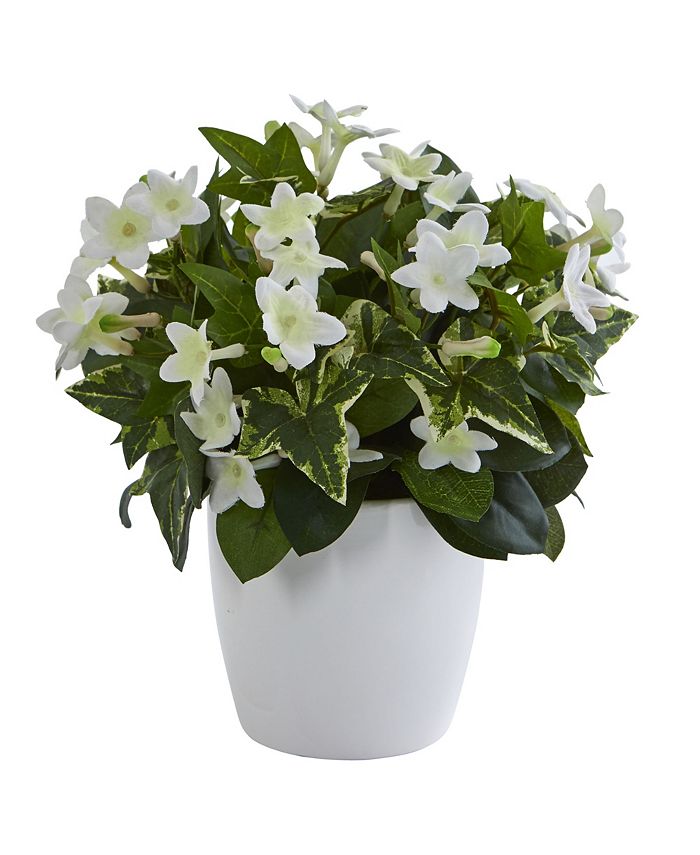 Nearly Natural Stephanotis Artificial Plant in White Vase - Macy's