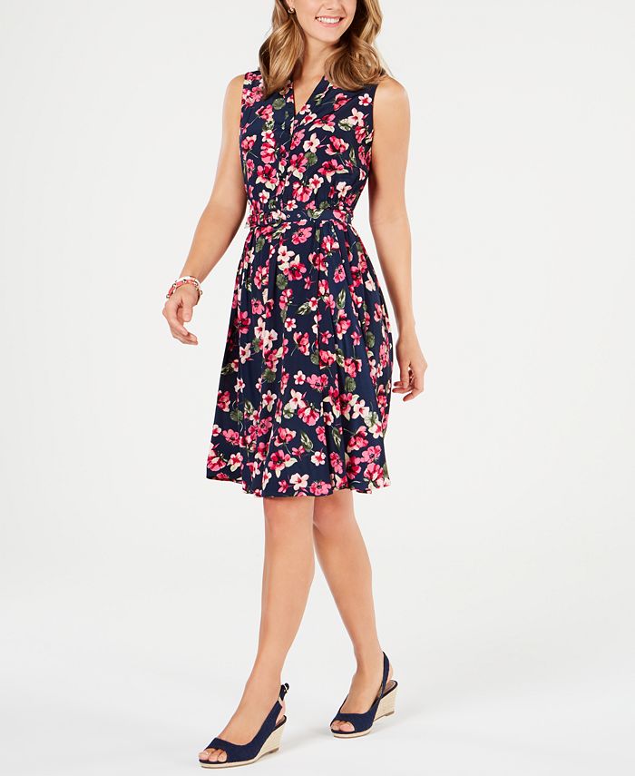Charter Club Petite Belted Floral-Print Dress, Created for Macy's - Macy's