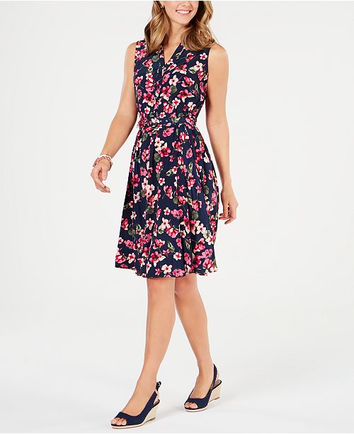 Charter Club Petite Belted Floral-Print Dress, Created for Macy's ...