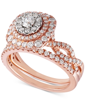 image of Diamond Multi-Halo Twist Bridal Set (1-1/3 ct. t.w.) in 14k Rose Gold & 14k White Gold