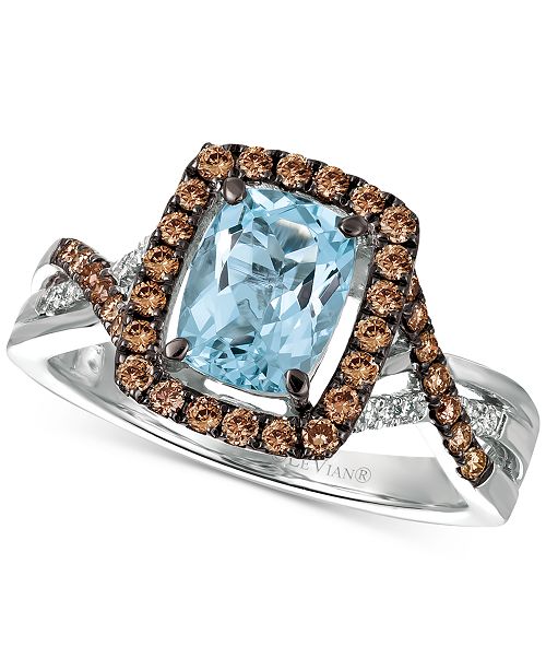 Le Vian Sea Blue Aquamarine 1 1 6 Ct T W Diamond 1 2 Ct T W Ring In 14k White Gold Reviews Rings Jewelry Watches Macy S