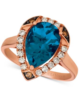 Le Vian - Ocean Blue Topaz (3-1/10 ct. t.w.) & Diamond (1/3 ct. t.w.) Statement Ring in 14k Rose Gold