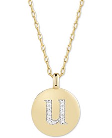 Cubic Zirconia Initial Reversible Charm Pendant Necklace in 14k Gold-Plated Sterling Silver, Adjustable 16"-20"