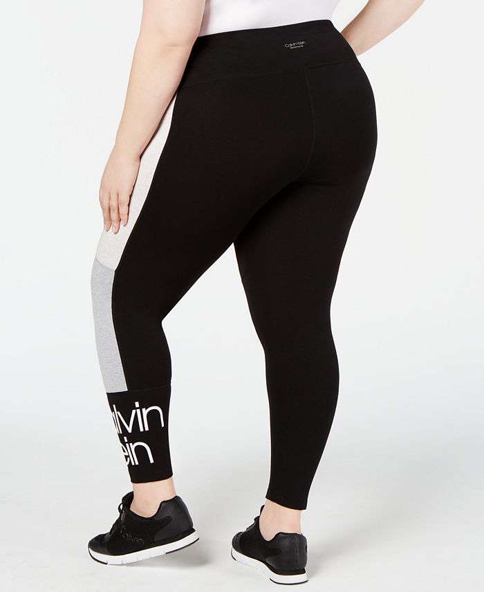 Calvin Klein Plus Size Colorblocked Logo Leggings - Macy's