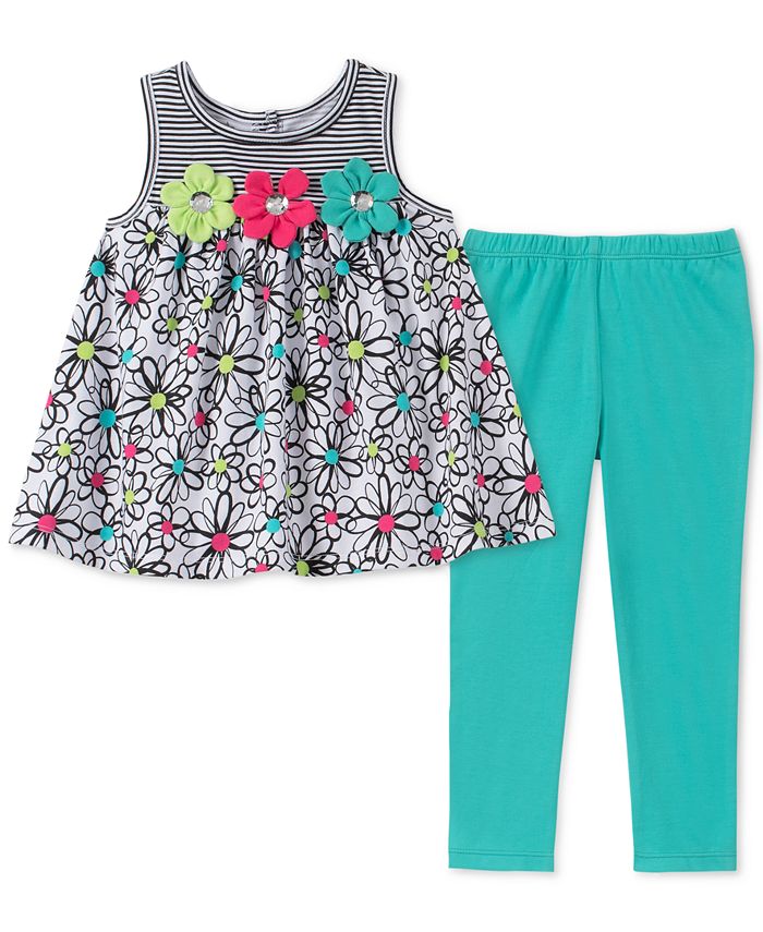 Kids Headquarters Little Girls Floral Chambray Tunic Leggings Set Pink Size 6x