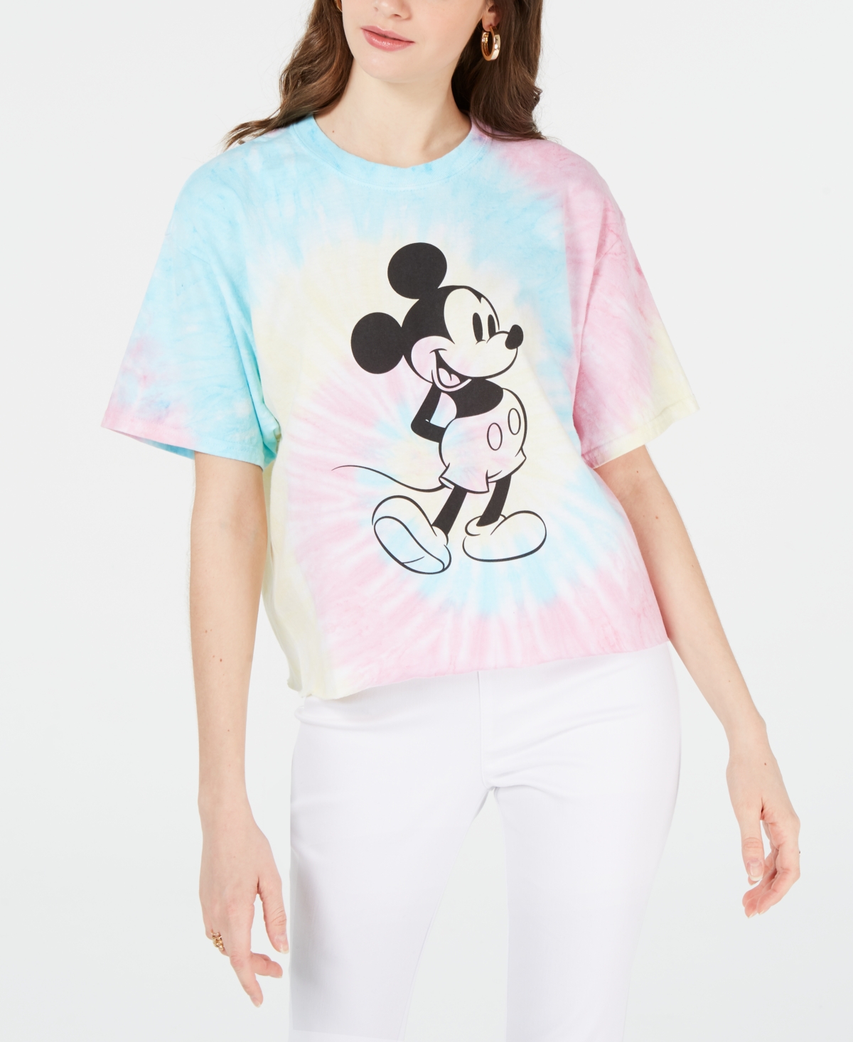 Juniors' Cotton Mickey Mouse Tie-Dyed T-Shirt - Multi Tie Dye