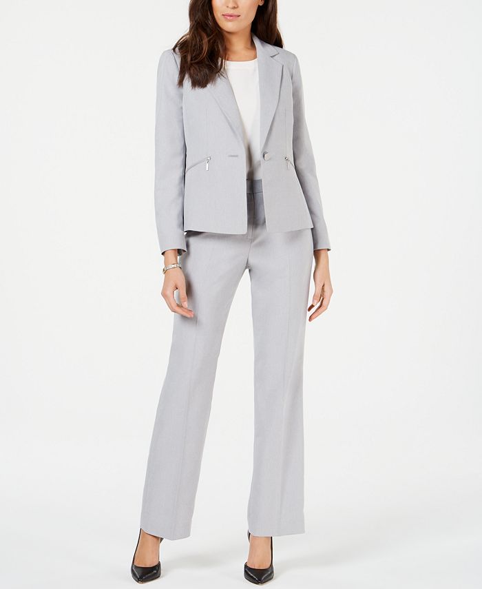 Le Suit Petite One-Button Zipper-Pocket Pantsuit - Macy's