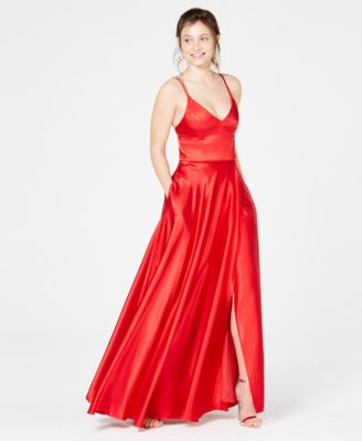 Sequin Hearts Juniors' Double-Strap Satin Gown - Macy's