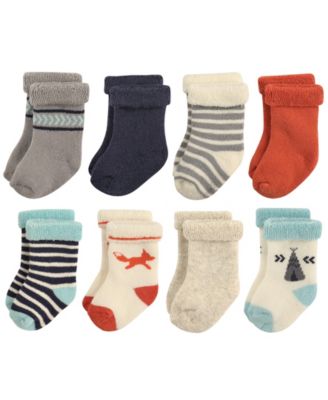 Eight-Pack Plush Terry Rolled Cuff Socks