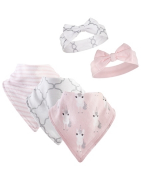 Hudson Baby Bandana Bibs and Headbands 5-Piece Set 0-9 Months