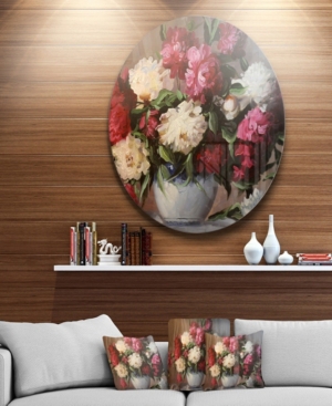 Design Art Designart 'bouquet Of Blooming Peonies' Ultra Glossy Floral Metal Circle Wall Art In Multicolor