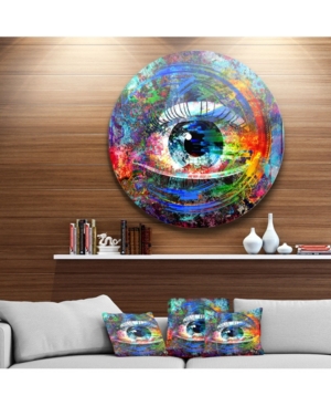 Design Art Designart 'magic Eye Over Abstract Design' Ultra Glossy Large Abstract Oversized Metal Circle Wall A In Blue