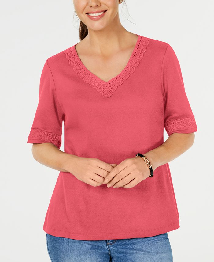Karen Scott LaceTrim Cotton Top, Created for Macy's Macy's