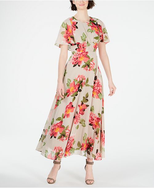 Calvin Klein Floral Printed Capelet Maxi Dress & Reviews - Dresses ...