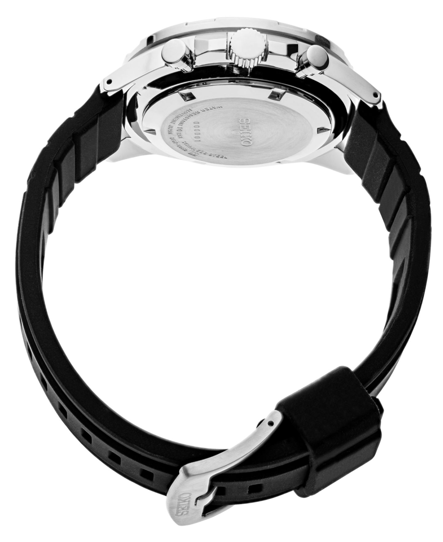 Мужские часы Seiko Chronograph Black Silicone Strap Watch 43.9mm — фото 3