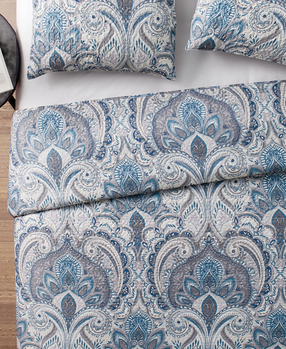 Vcny Home Lawrence Pinsonic Rev 3 Piece King Quilt Set In Blue