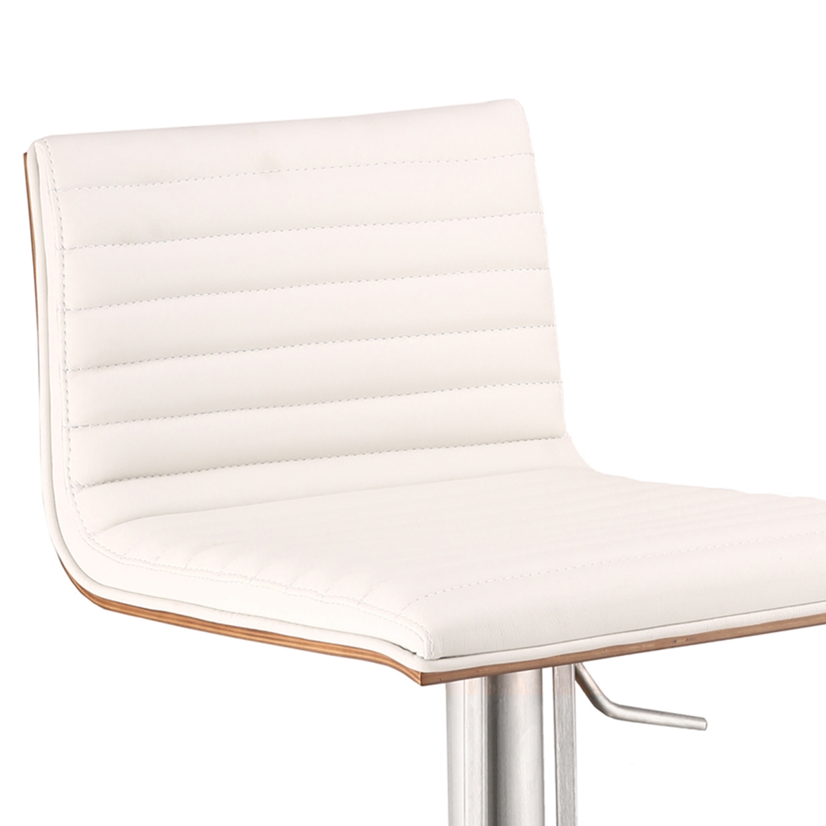 Cafe Adjustable Height Swivel Gray Artificial leather and Walnut Wood Bar Stool with Brushed Stainless Steel Base
