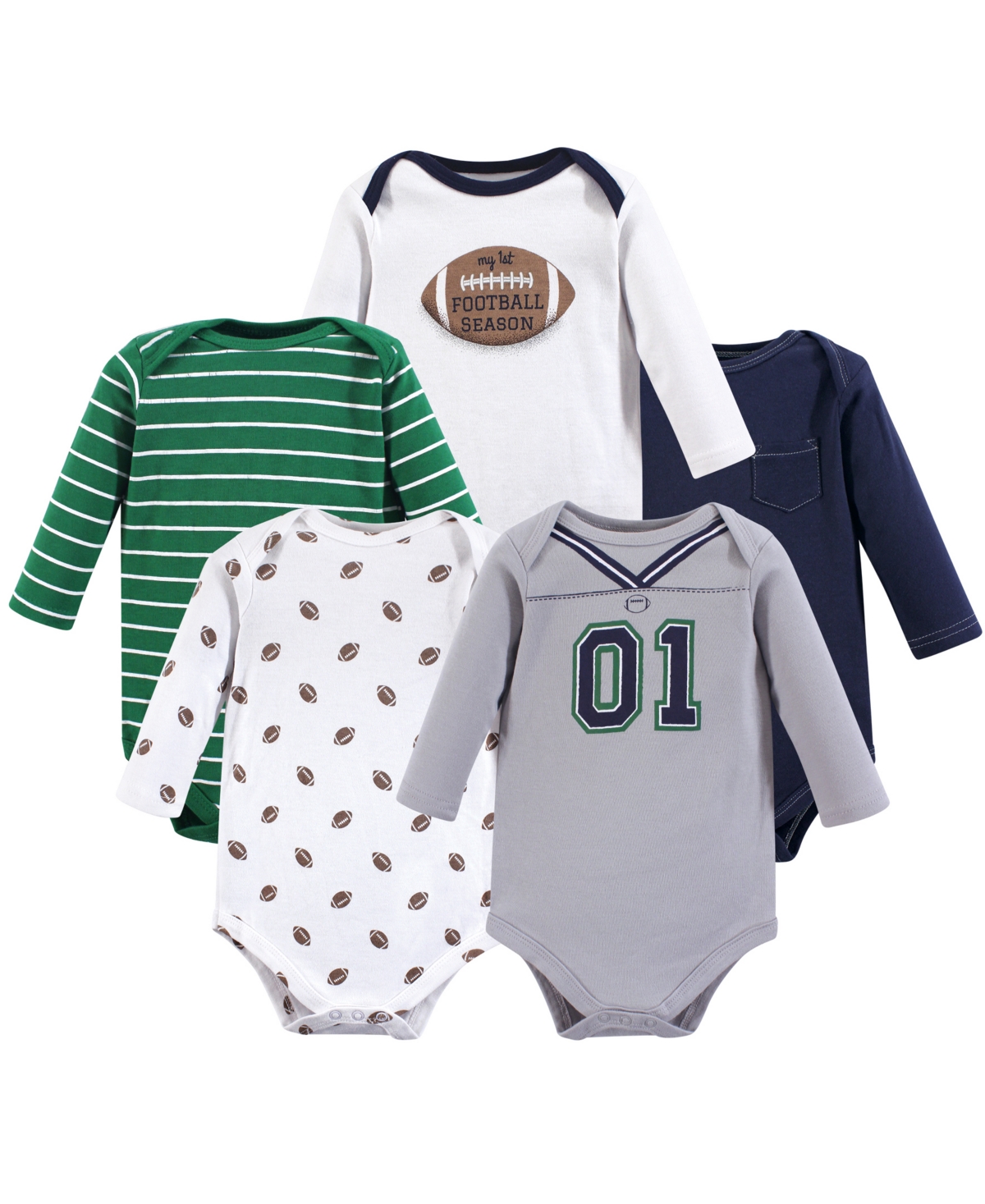 Little Treasure Baby Boys Five-Piece Set of Long-Sleeve Onesies