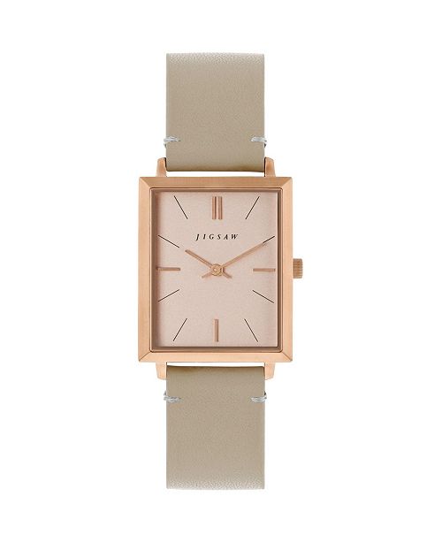Jigsaw Ladies Watch Rectangular Rose Gold Stainless Steel Case Rose Gold Dial Grey Genuine Leather Strap Reviews Watches Jewelry Watches Macy S