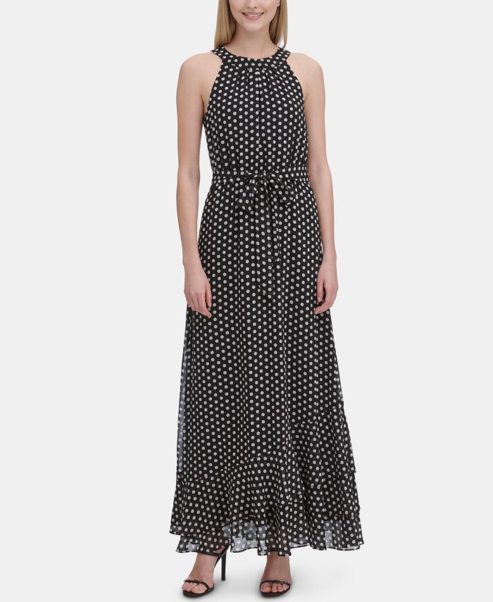 Calvin klein printed shop halter ruffle gown
