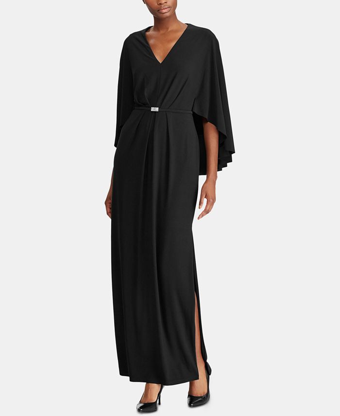 Lauren Ralph Lauren Belted Cape Jersey Gown - Macy's
