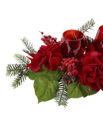 Nearly Natural Triple Hydrangea Red Candelabrum 