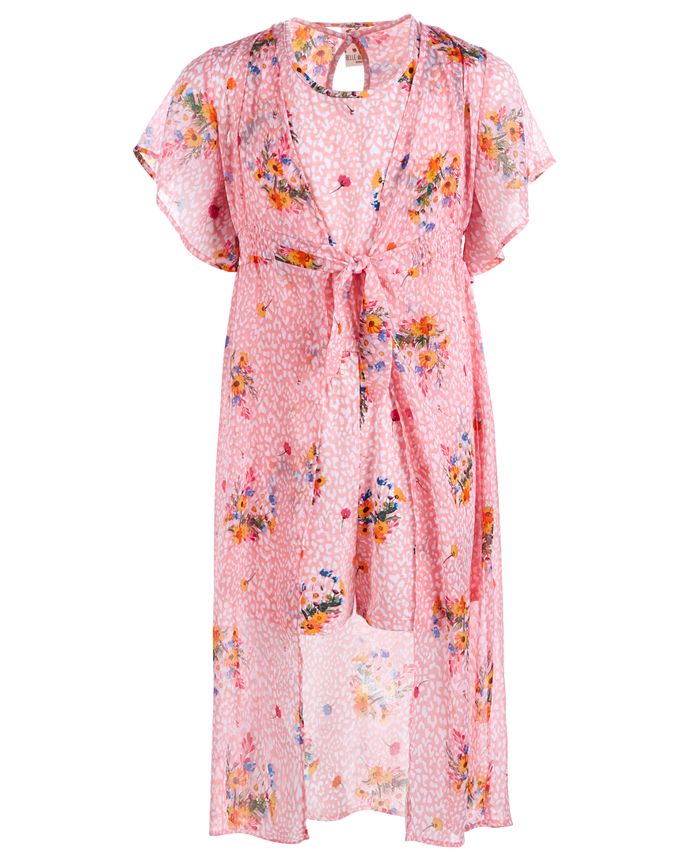Belle Du Jour Big Girls 2-Pc. Floral-Print Kimono & Romper Set - Macy's