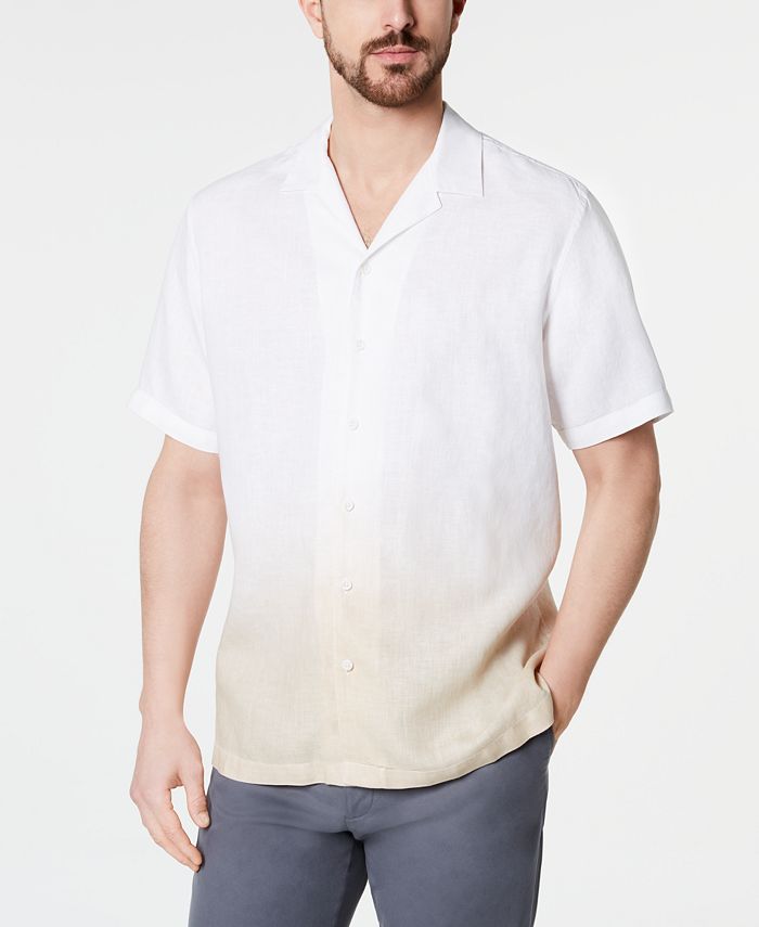 Tasso Elba Men's Ombré Camp Collar Linen Shirt, Created for Macy's - Macy's