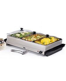 7.5Qt. Triple Buffet Server Food Warmer with Temperature Control and Clear Slotted Lids