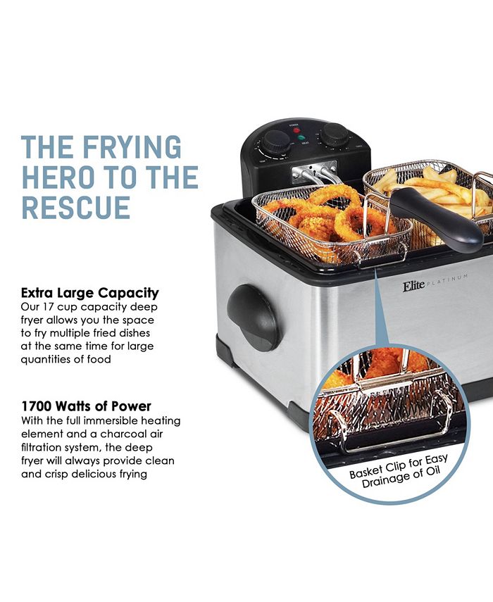 Elite Gourmet Elite Platinum 4.5Qt Triple Basket Deep Fryer with