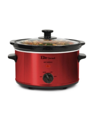 Elite By Maxi-matic 2qt Oval Slow Cooker With Glass Lid, Adjustable Temperature Controls, Keep Warm Function In Red