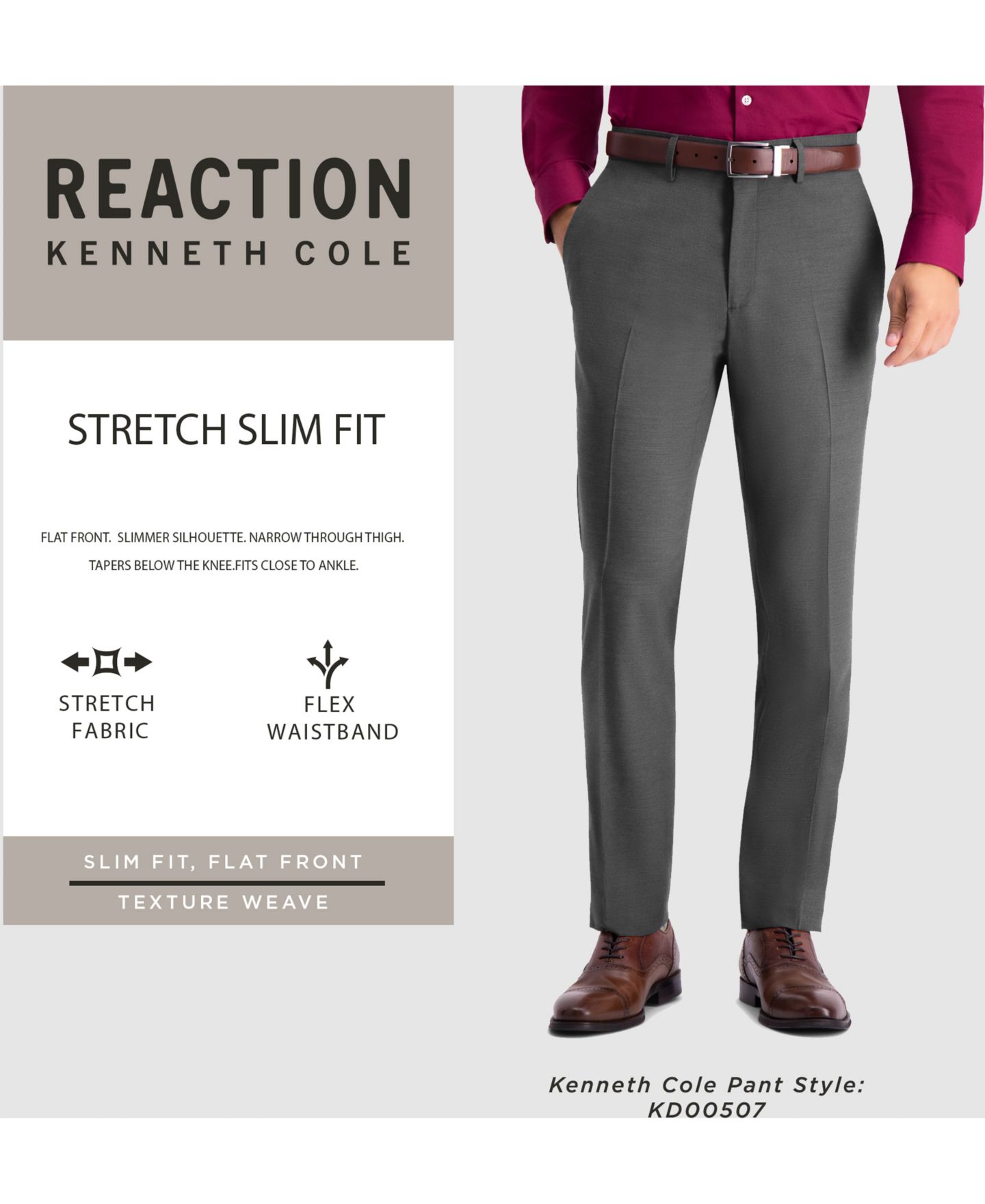 Мужские брюки Kenneth Cole Reaction Slim-Fit Stretch Premium Textured Weave Dress Pants, цвет: Чёрный — фото 4