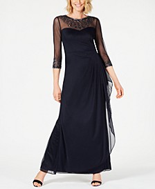 Women's Illusion Embellished A-Line Gown