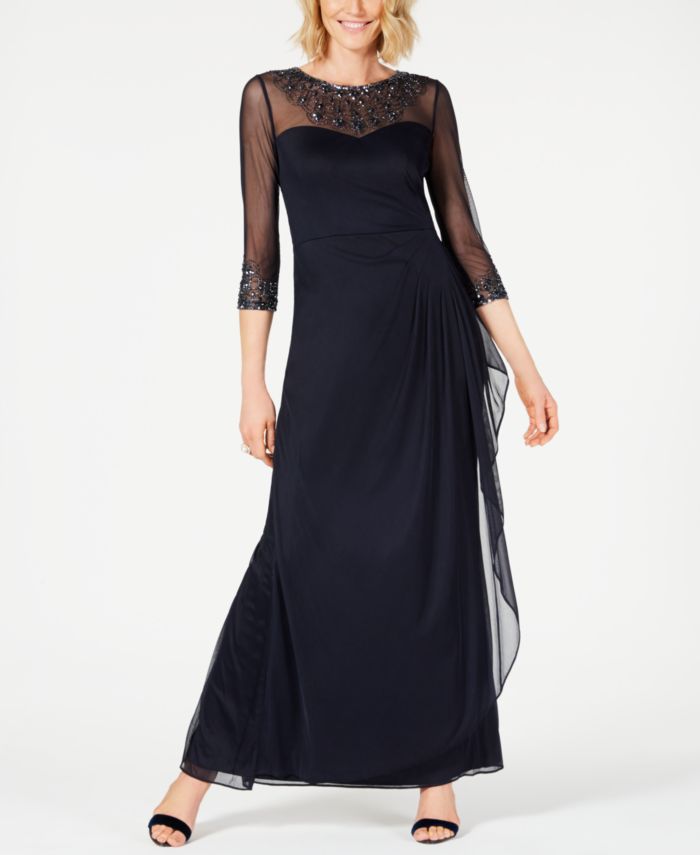 Alex Evenings Illusion Embellished A-Line Gown & Reviews - Dresses - Women - Macy's
