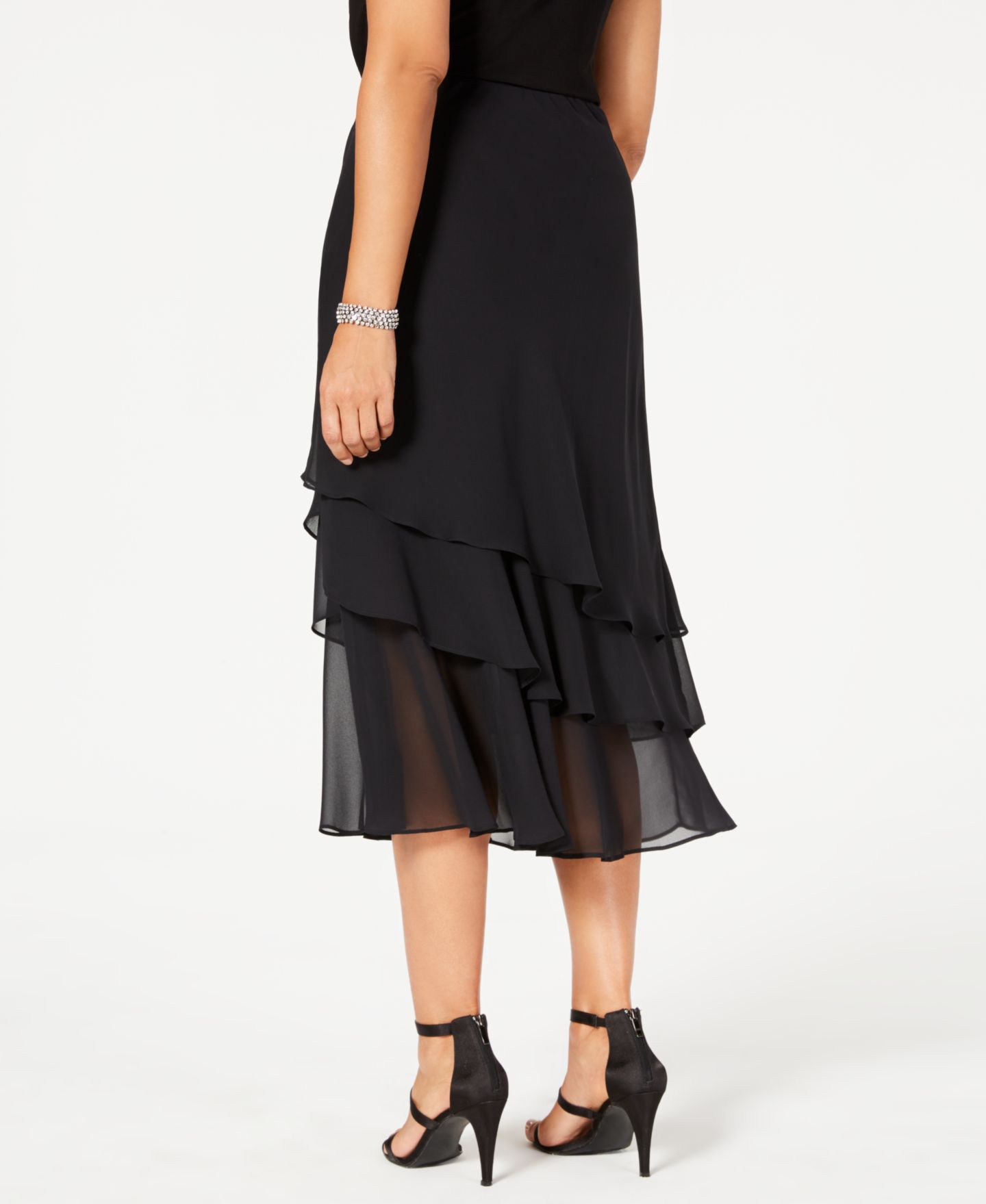Женская юбка Alex Evenings Petite Tiered Chiffon Tea Length, цвет: Чёрный — фото 2