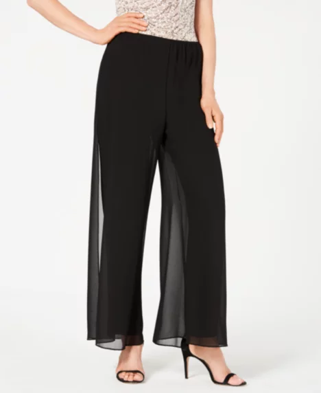 Petite Straight-Leg Overlay Pants - Black