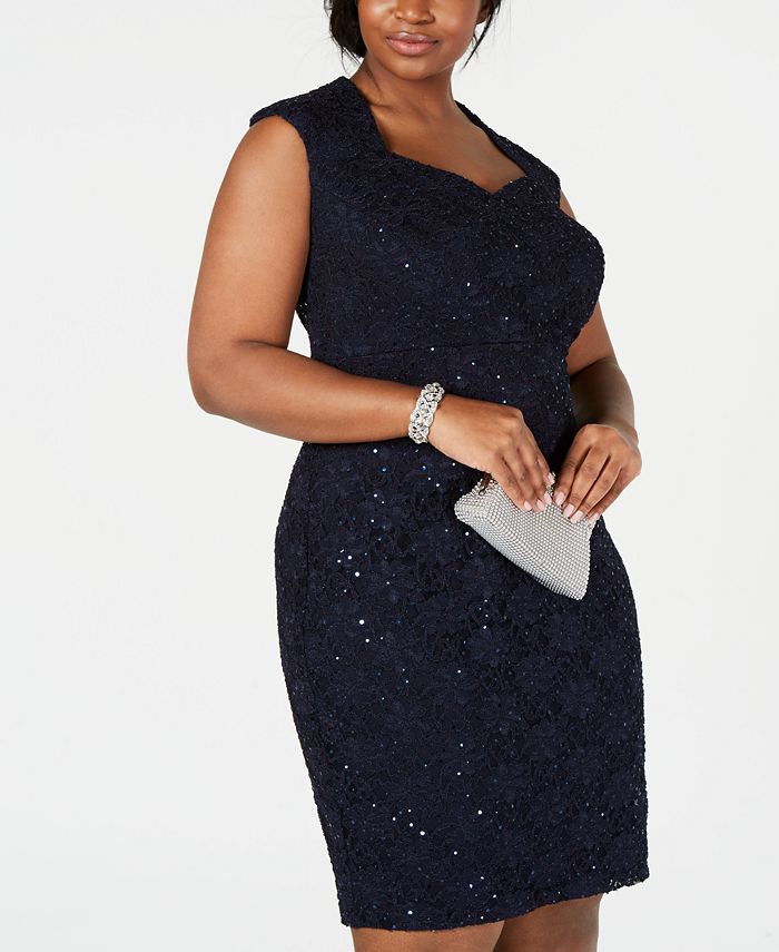 connected plus size sequined lace gown