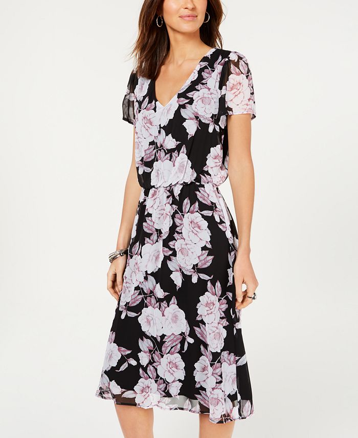 Connected Floral-Print Chiffon A-Line Dress - Macy's
