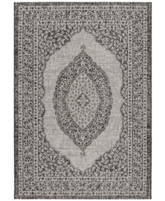 Courtyard CY8751 Light Gray and Black 5'3" x 7'7" Sisal Weave Outdoor Area Rug