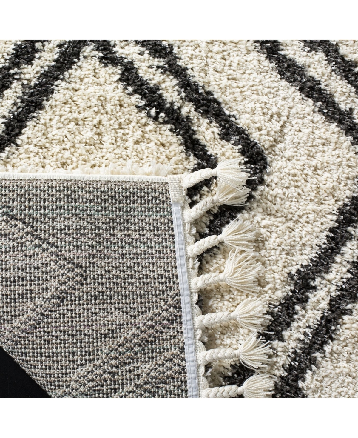 Safavieh Moroccan Fringe Shag MFG247and Charcoal X Area Rug - Cream