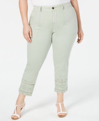 Embroidered Crochet-Trim Pants, Created 