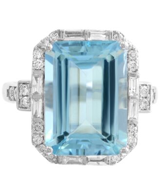 EFFY&reg; Aquamarine (6-7/8 ct. t.w.) & Diamond (1/2 ct. t.w.) Ring in 14k White Gold