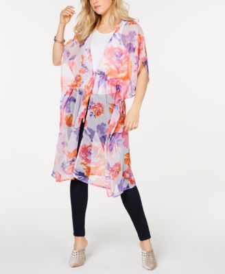 Betsey Johnson - Watercolor Flower-Print Drawstring Kimono Scarf