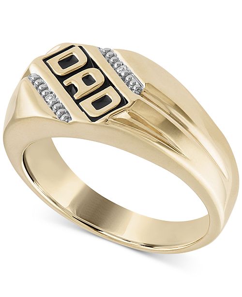 Macy S Men S Diamond Accent Dad Ring In 14k Gold Plated Sterling