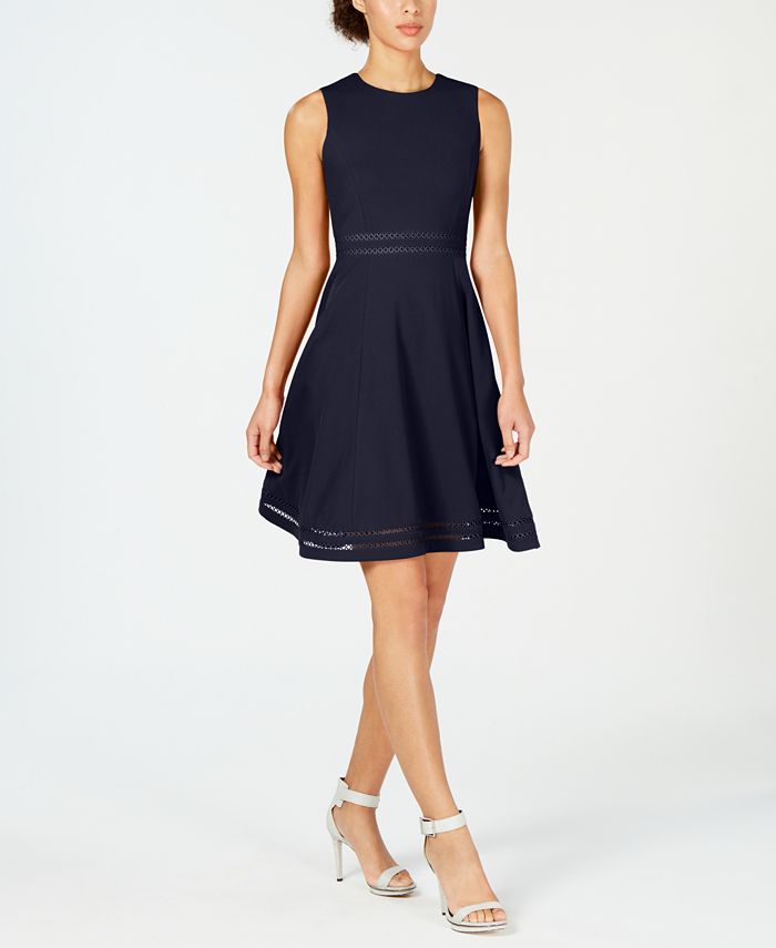Calvin Klein Petite Illusion-Trim Fit & Flare Dress - Macy's