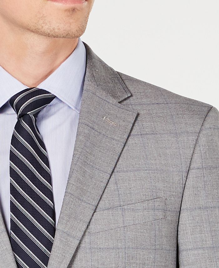 Tommy Hilfiger Mens Modern Fit Thflex Stretch Windowpane Sport Coat Grey Size 44